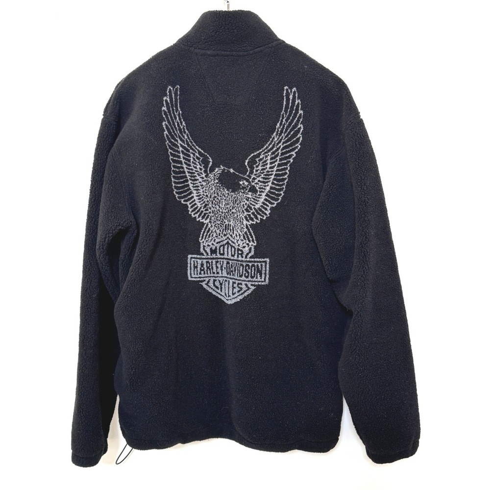 Harley Davidson Black Sherpa Fleece Eagle 1/4 Zip Pullover Jacket Men's L Y2K